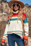 Contrast Striped Turtleneck Dropped Shoulder Sweater