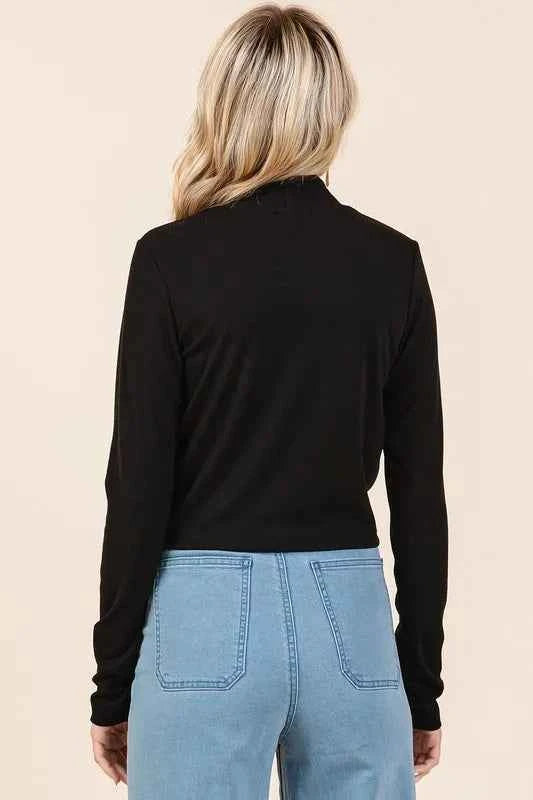 Mittoshop Mock Neck Rib Knit Long Sleeve Crop Top