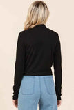 Mittoshop Mock Neck Rib Knit Long Sleeve Crop Top
