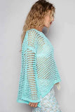 POL Side Slit Openwork Long Sleeve Knit Cover Up