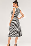 Striped Surplice Tied Sleeveless Dress