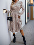 Perfee Ruched Ruffled Leopard Long Sleeve Dress