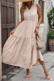 Perfee Decorative Button Notched Tiered Dress