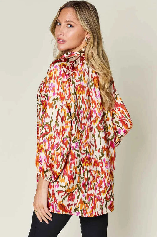 Double Take Full Size Printed Button Up Long Sleeve Shirt
