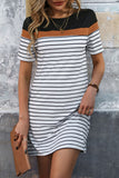 Perfee Striped Round Neck Short Sleeve Mini Dress