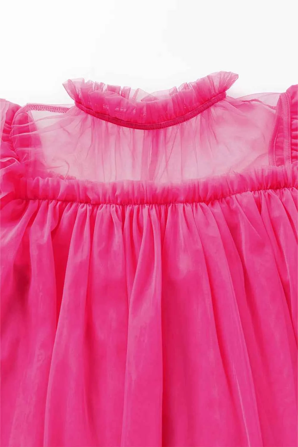 Frill Mock Neck Cap Sleeve Blouse