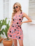 Tied Polka Dot V-Neck Dress