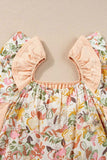 Ruffled Floral Square Neck Blouse
