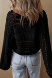 Cable-Knit Openwork Long Sleeve Sweater