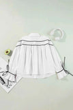Ribbon Bowtie Collared Neck Flounce Sleeve Shirt