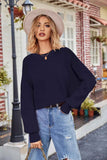 Round Neck Drop Shoulder Long Sleeve Sweater