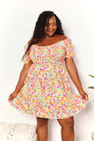 Devine Smocked Sweetheart Neck Flounce Sleeve Mini Dress