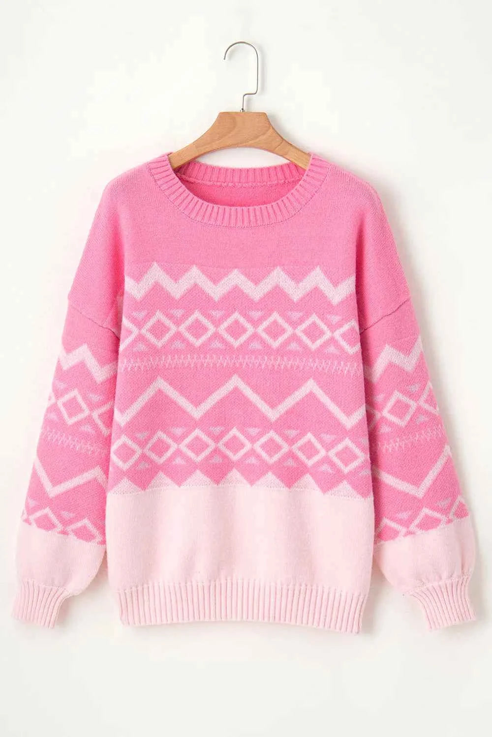 Geometric Drop Shoulder Long Sleeve Sweater
