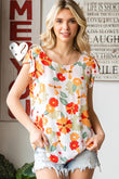 Floral Flutter Sleeve Round Neck Blouse