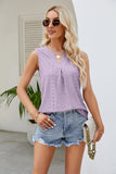 Notched Neck Curved Hem Eyelet Tank