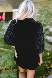Sequin Collared Neck Three-Quarter Sleeve Oversize Shirt