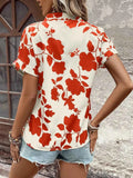 Flower Notched Short Sleeve Blouse