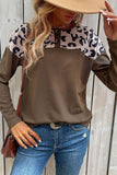 Perfee Leopard Buttoned Round Neck Drop Shoulder Top