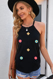 Embroidered Flower Grecian Neck Tank