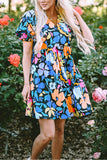 Printed Johnny Collar Half Sleeve Mini Dress