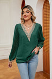 Swiss Dot Contrast V-Neck Blouse