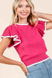 Mittoshop Contrast Trim Ruffled Cap Sleeve Knit Top