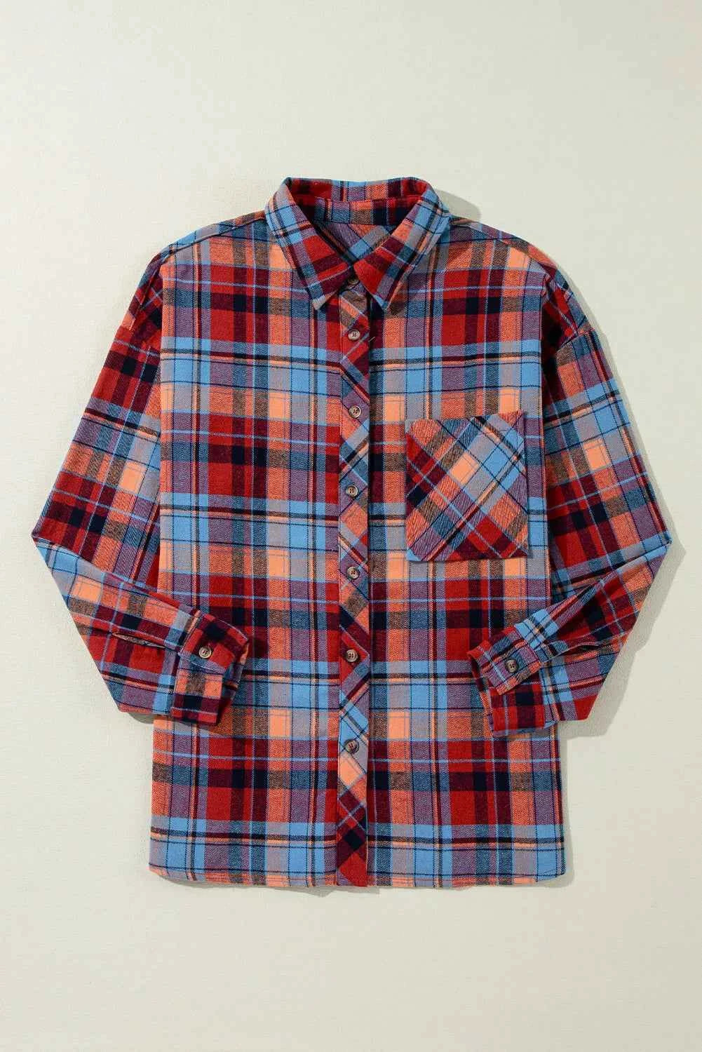 Plaid Collared Neck Long Sleeve Shirt