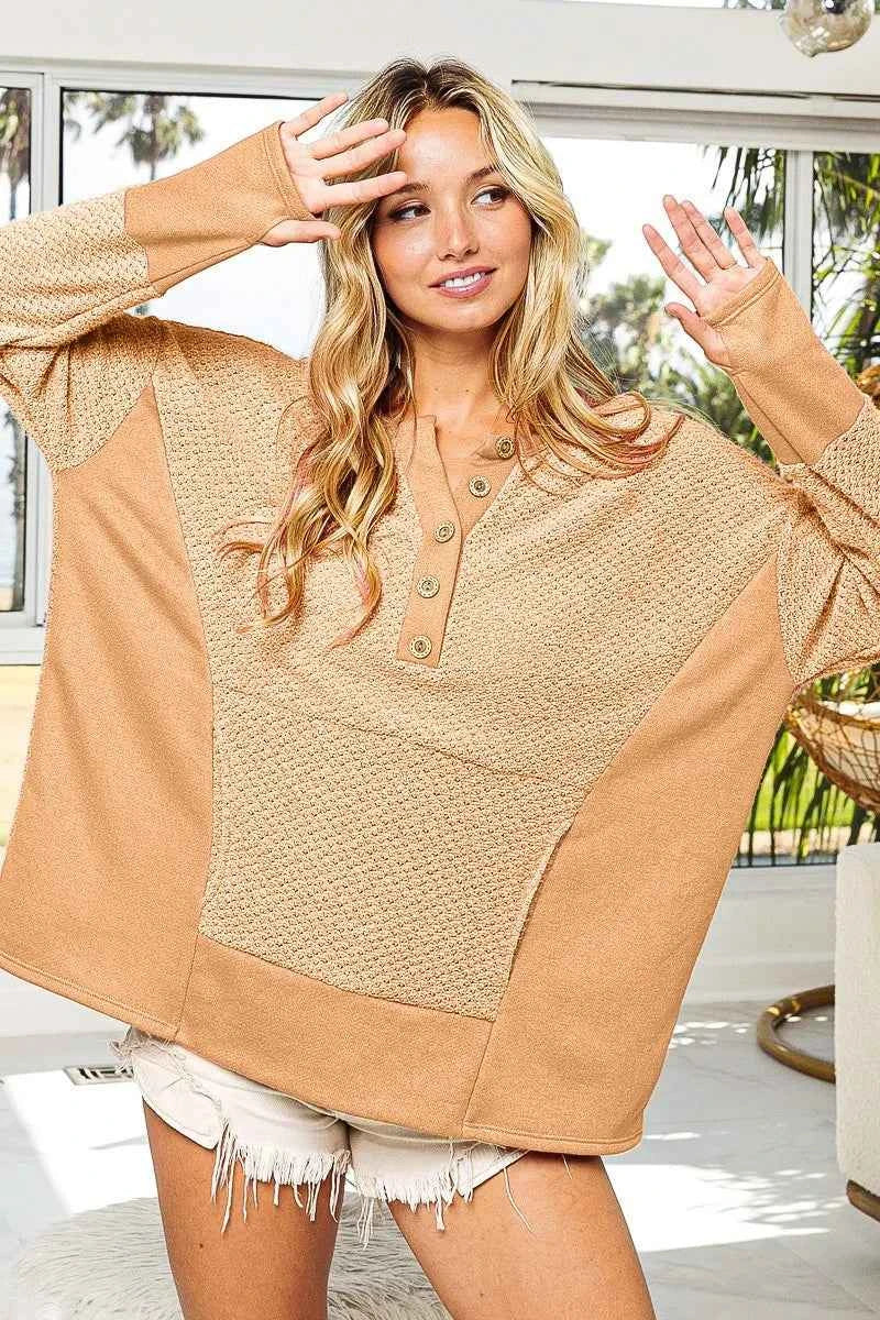 BiBi Thumb Opening Long Sleeve Top with Kangaroo Pocket