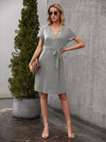 Ivy Lane Tied Notched Short Sleeve Dress