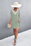 Spliced Lace Contrast Short Sleeve Dress