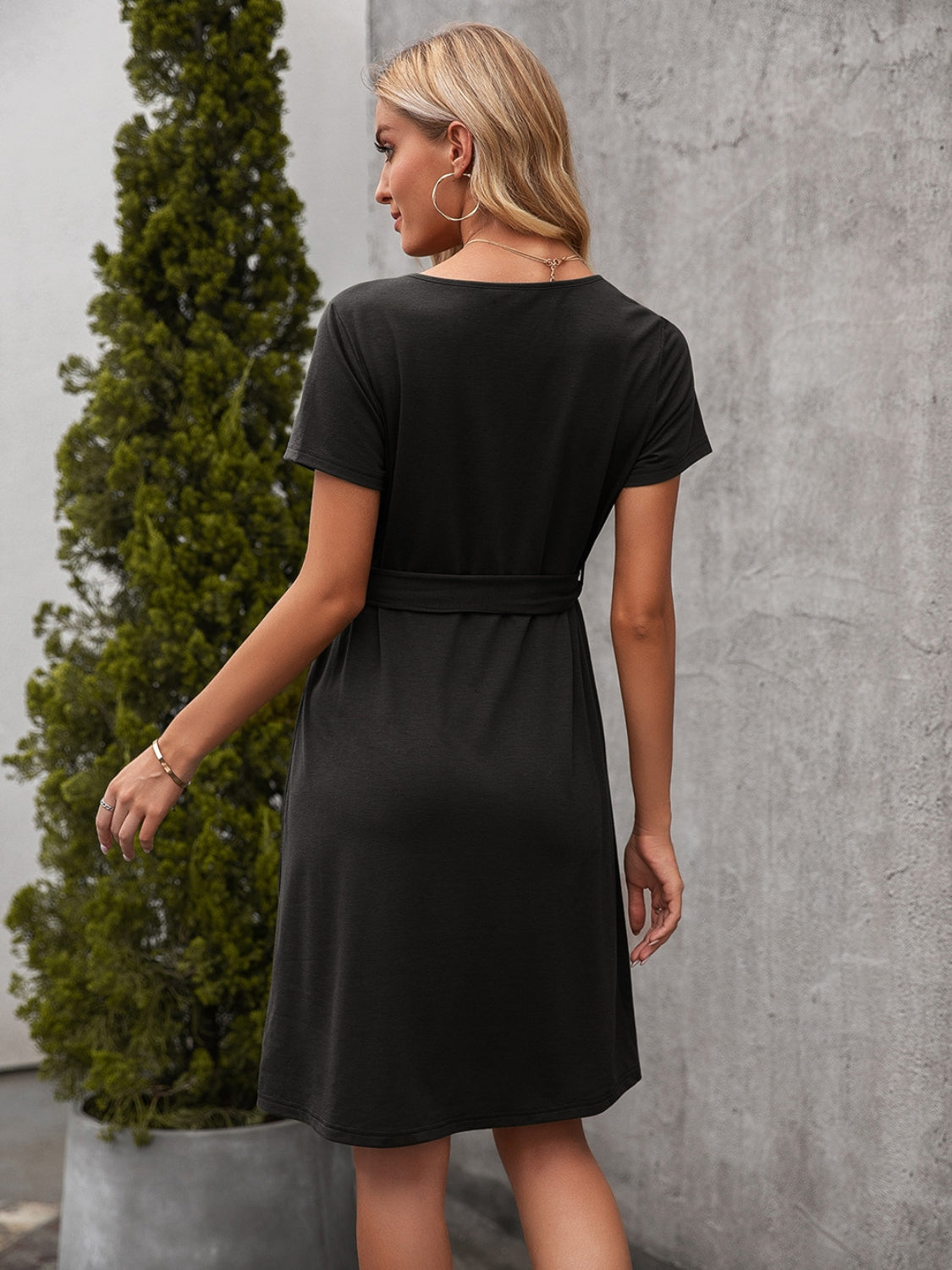 Ivy Lane Tied Notched Short Sleeve Dress