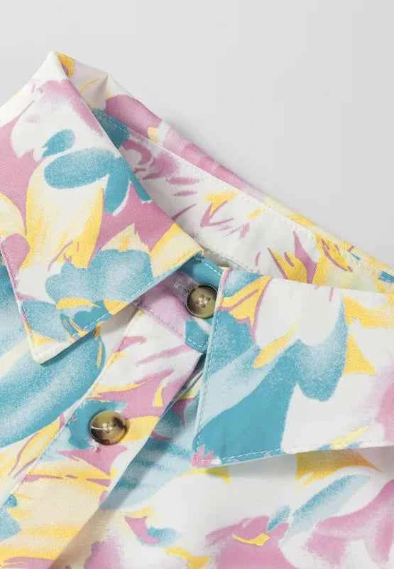 Printed Button Down Lantern Sleeve Shirt