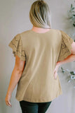 Plus Size Eyelet Round Neck Short Sleeve Blouse
