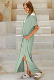 Slit Pocketed Short Sleeve Dress