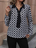 Perfee Printed Collared Neck Long Sleeve Shirt