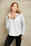 Perfee Spliced Plaid Quarter-Snap Mock Neck Top