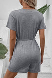 Perfee V-Neck Short Sleeve Tied Romper