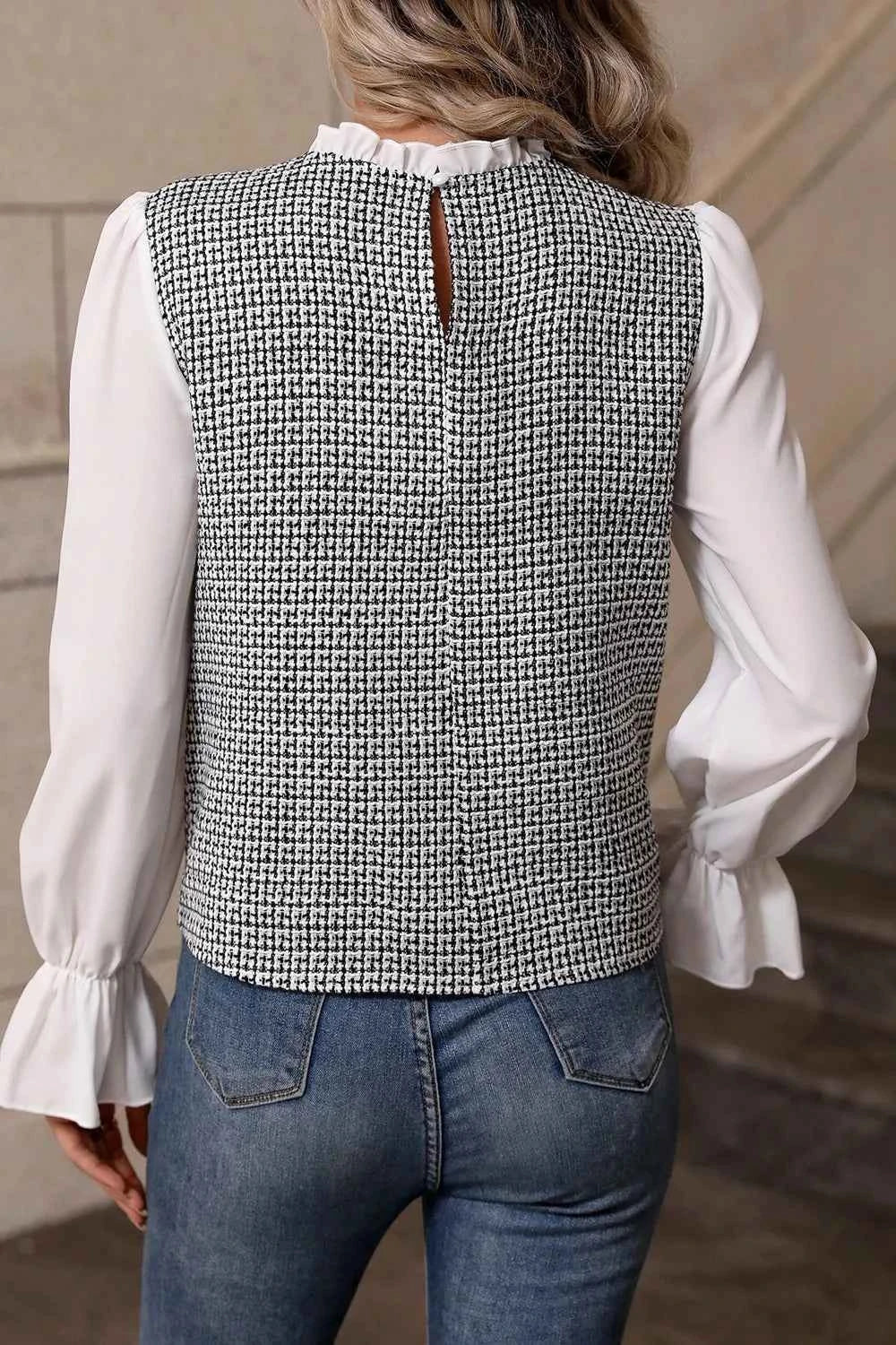 Frill Mock Neck Flounce Sleeve Blouse
