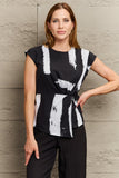 Perfee Printed Round Neck Short Sleeve Blouse