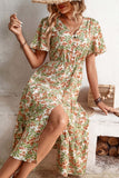 Perfee Floral V-Neck Front Slit Dress