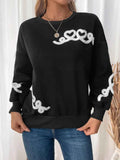 Perfee Heart Round Neck Long Sleeve Sweater