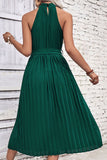 Perfee Tie Belt Pleated Midi Dress
