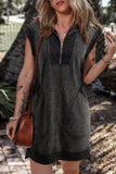 Half Zip Cap Sleeve Mini Dress