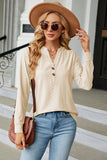 Notched Neck Long Sleeve Buttoned Blouse