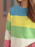 Color Block Round Neck Long Sleeve Sweater
