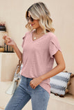 Eyelet Petal Sleeve V-Neck Knit Top