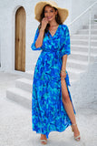 Devine Printed Tied Half Sleeve Slit Dress