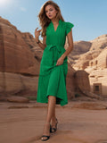 Perfee Tied Notched Cap Sleeve Dress