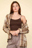 VERY J Contrast Plaid Raw Detail Shirt