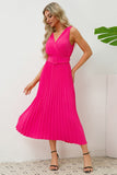 Surplice Sleeveless Midi Pleated Dress